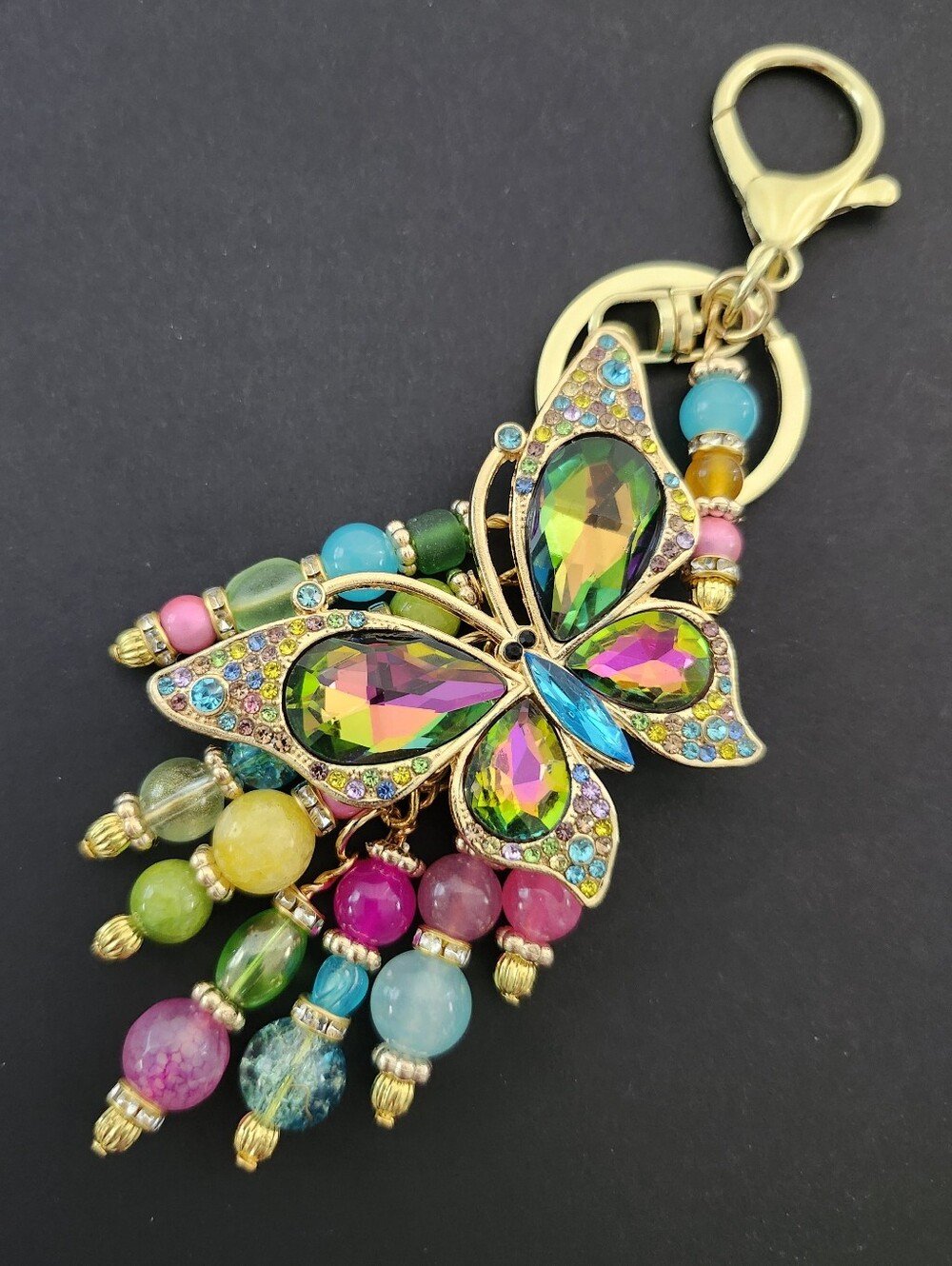Dolly Tribute Butterfly Rhinestone Aventurine Jade Purse Charm Handcrafted